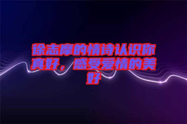 徐志摩的情詩(shī)認(rèn)識(shí)你真好,感受愛(ài)情的美好