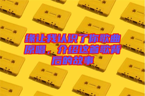 緣讓我認識了你歌曲原唱，介紹這首歌背后的故事