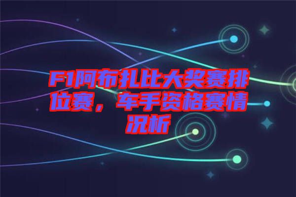 F1阿布扎比大獎(jiǎng)賽排位賽,車手資格賽情況析