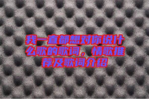我一直都想對你說什么歌的歌詞，情歌推薦及歌詞介紹