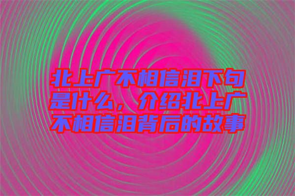 北上廣不相信淚下句是什么，介紹北上廣不相信淚背后的故事
