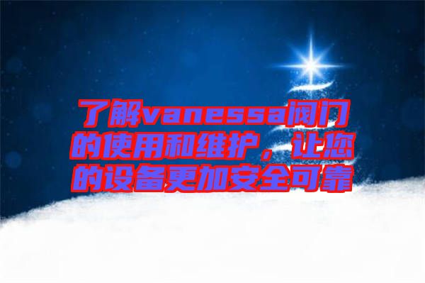 了解vanessa閥門的使用和維護，讓您的設備更加安全可靠