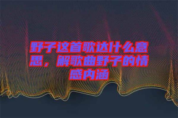 野子這首歌達(dá)什么意思,解歌曲野子的情感內(nèi)涵