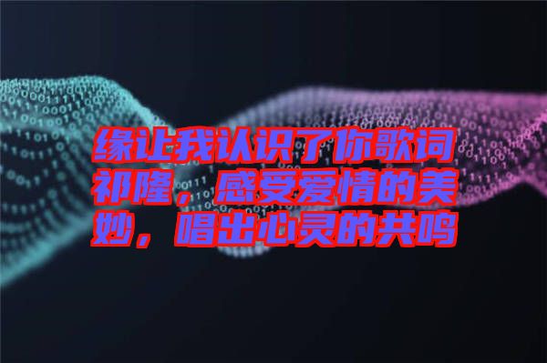 緣讓我認(rèn)識(shí)了你歌詞祁隆,感受愛情的美妙,唱出心靈的共鳴