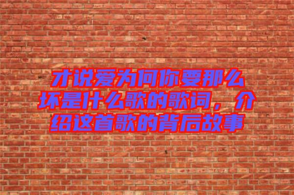 才說愛為何你要那么壞是什么歌的歌詞，介紹這首歌的背后故事
