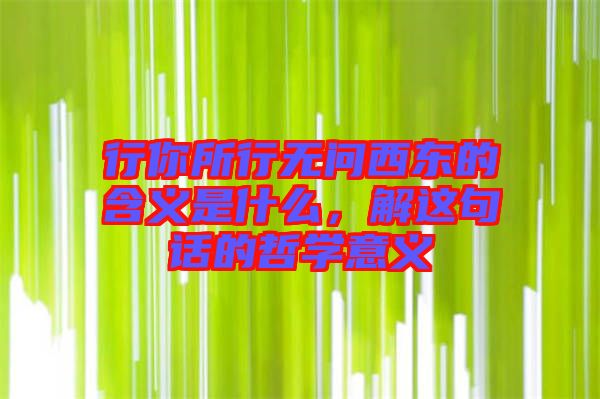 行你所行無問西東的含義是什么，解這句話的哲學意義