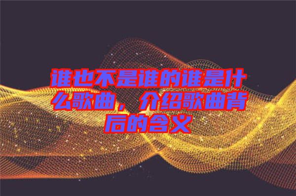 誰(shuí)也不是誰(shuí)的誰(shuí)是什么歌曲,介紹歌曲背后的含義