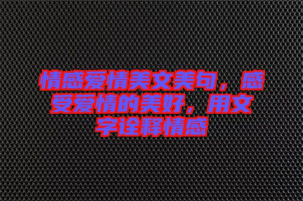 情感愛情美文美句，感受愛情的美好，用文字詮釋情感