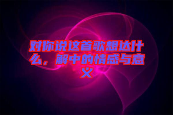 對你說這首歌想達什么,解中的情感與意義
