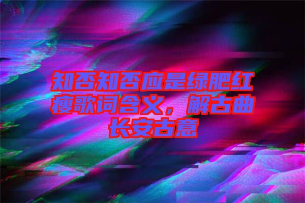 知否知否應(yīng)是綠肥紅瘦歌詞含義，解古曲長安古意