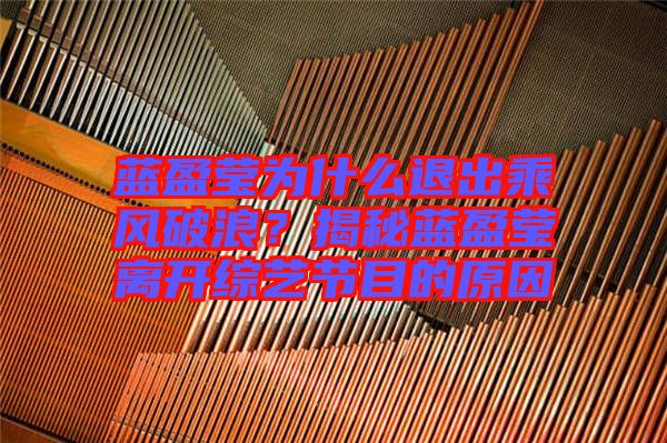 藍盈瑩為什么退出乘風破浪？揭秘藍盈瑩離開綜藝節目的原因