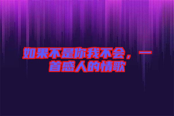 如果不是你我不會,一首感人的情歌