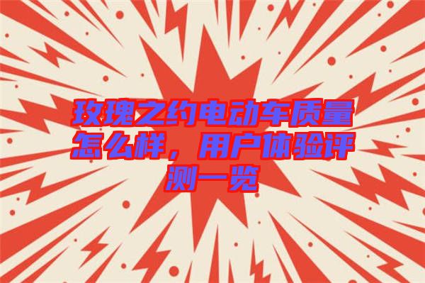 玫瑰之約電動車質量怎么樣，用戶體驗評測一覽