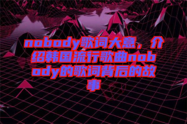 nobody歌詞大意，介紹韓國流行歌曲nobody的歌詞背后的故事