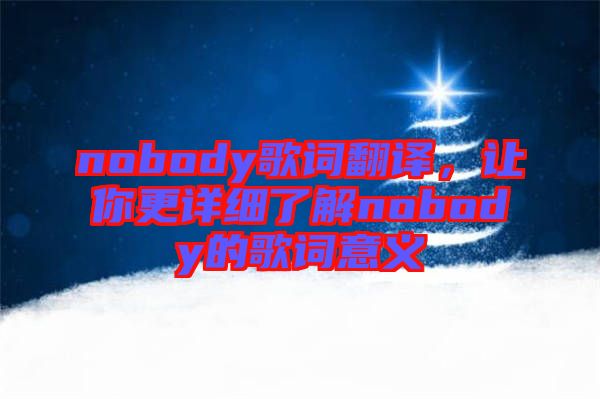 nobody歌詞翻譯，讓你更詳細了解nobody的歌詞意義