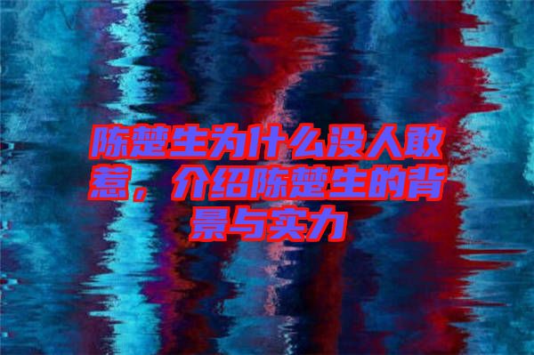陳楚生為什么沒人敢惹,介紹陳楚生的背景與實(shí)力
